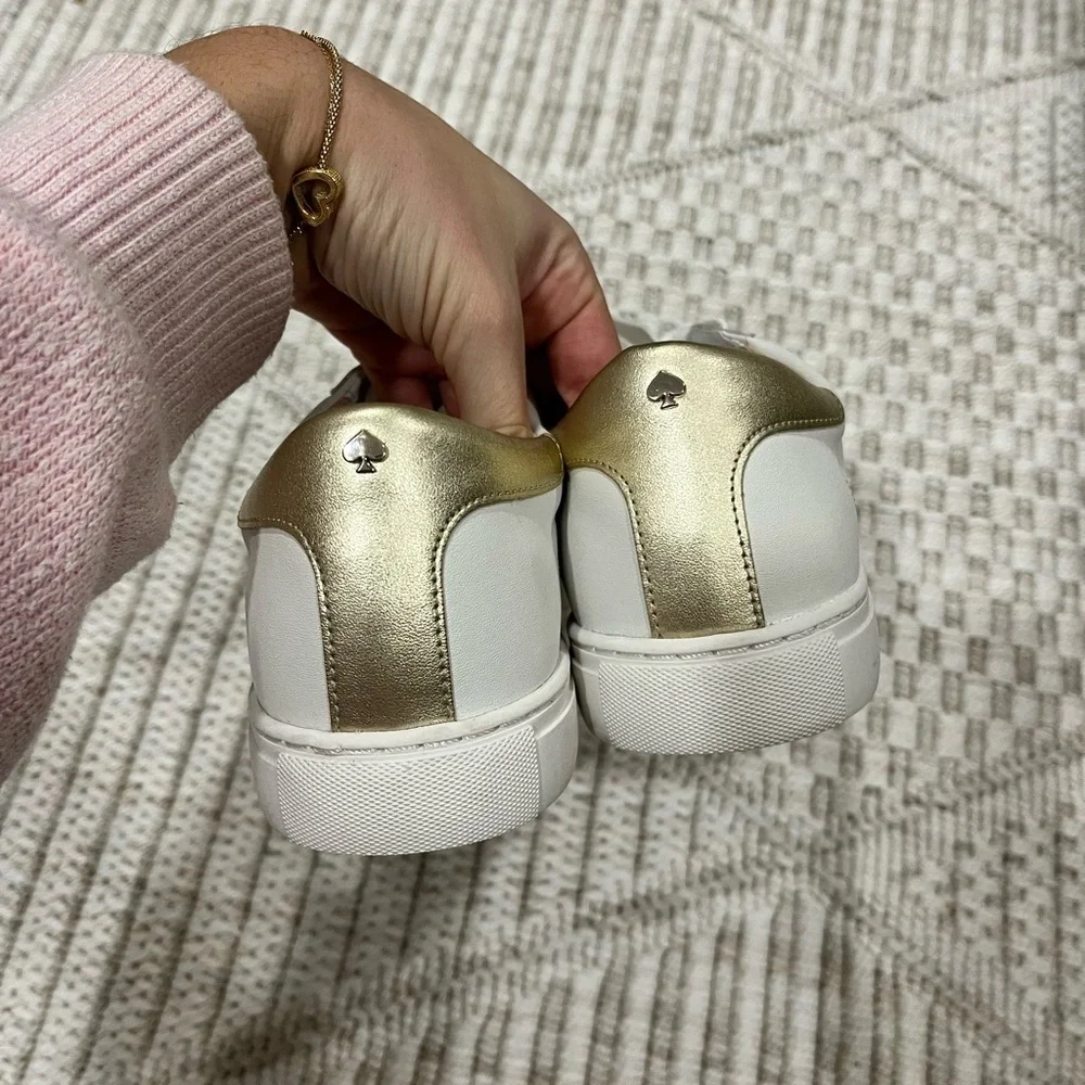Kate Spade New York Adora Leather White and Gold Sneakers